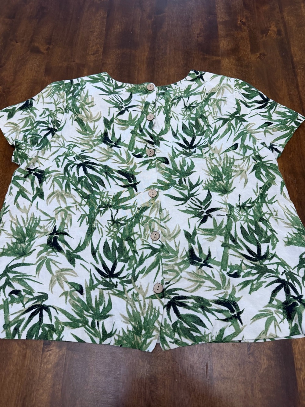 J Jill Top Green Linen Bamboo Leaf Print Tropical Botanical Coastal Beach L NWOT - Picture 9 of 10